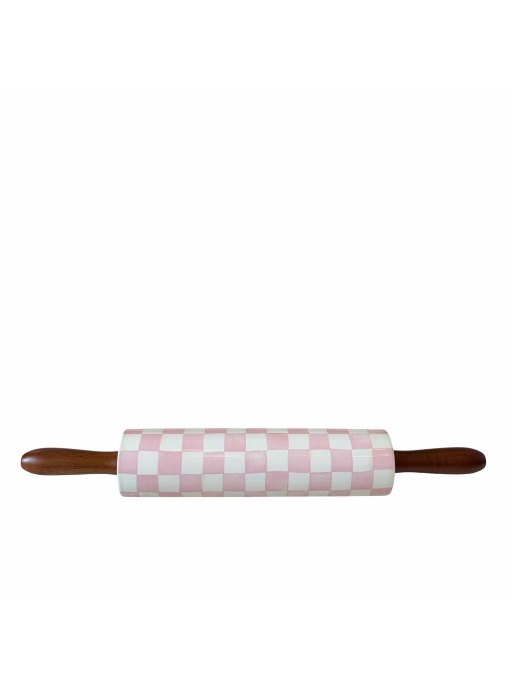 Mackenzie-Childs Rosy Check Ceramic Rolling Pin NEW In Original Box